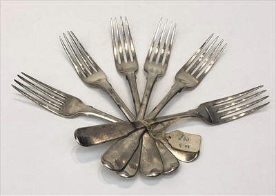 Lot 2102 - A harlequin set of six Georgian silver fiddle...