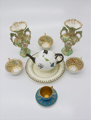 Lot 1464 - Pair English porcelain vases, circa 1820, with...