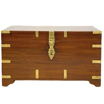 Lot 689 - A brass bound teak campaign style small chest.
