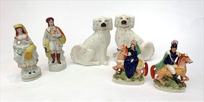 Lot 1465 - Two pairs of Victorian Staffordshire flatback...