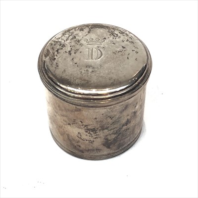 Lot 2106 - A small cylindrical silver toilet pot, the lid...