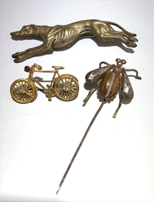 Lot 2409 - A fly stickpin with cut steel wings, a...