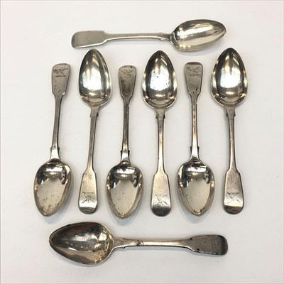 Lot 2110 - A set of six George IV silver fiddle pattern...