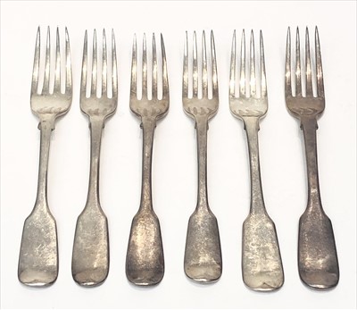 Lot 2112 - Six various silver fiddle pattern dessert...