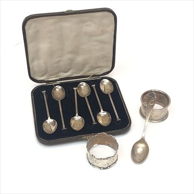 Lot 2120 - A set of six cased silver coffee spoons, two...