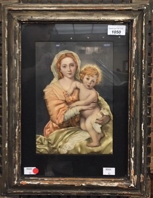 Lot 1050 - After MURILLO Virgin and Child Collage with silk