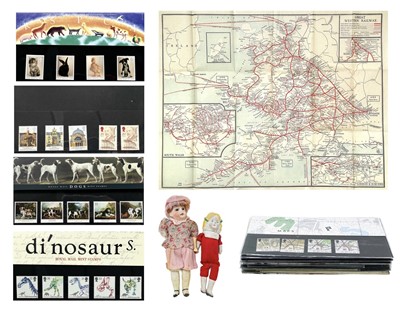 Lot 756 - Miniature dolls, GWR railway map & GB mint decimal stamps