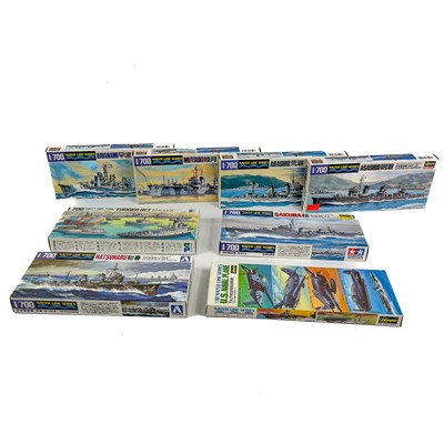 Lot 761 - Unmade Model Kits 1:700 scale Waterline series by Hasegawa, Tamiya and Aoshima etc (x8)