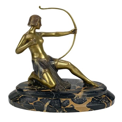 Lot 43 - An Art Deco bronze figure of Diana on black marble base.