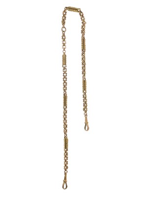 Lot 86 - A 9ct rose gold fancy link Albert watch chain.