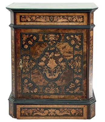 Lot 627 - An Italian walnut, ebonised and marquetry side cabinet.