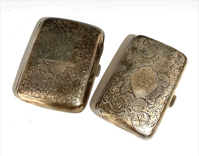 Lot 2482 - Two engraved silver cigarette cases. 3.5 oz...