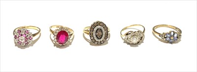 Lot 2520 - Five 9ct gold dress rings.