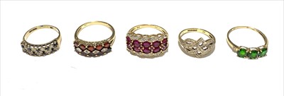 Lot 2521 - Five 9ct gold dress rings.