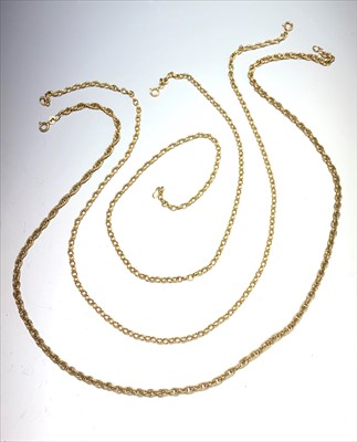 Lot 2671 - Three 9ct. gold chains 39gm