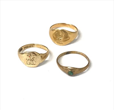 Lot 2693 - Two gold signet rings and one other ring