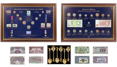 Lot 243 - British Military Commemorative items plus coins and banknotes