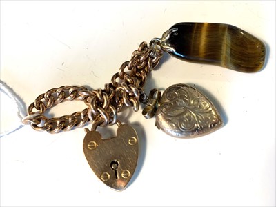 Lot 2645 - 9ct bracelet with heart and stone fobs