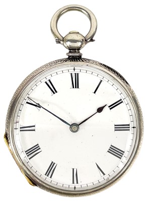 Lot 5 - A Swiss silver cased open face pocket watch with cylinder movement.