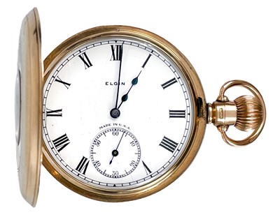 Lot 12 - An Elgin National Watch Co 9ct rose gold half hunter crown wind lever pocket watch.