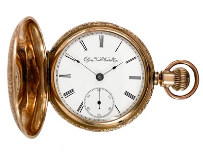 Lot 18 - An Elgin National Watch Co. 14ct rose gold cased crown wind full hunter pocket watch.