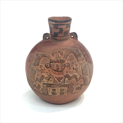 Lot 1490 - A red ware bottle with museum label inscribed '...