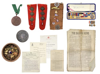 Lot 251 - WWI group of six medals plus miniatures and other badges etc.
