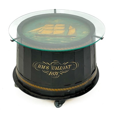 Lot 65 - A repurposed painted barrel top maritime coffee table.