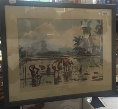 Lot 1078 - A.B. IBRAHIM Plantation workers Watercolour...