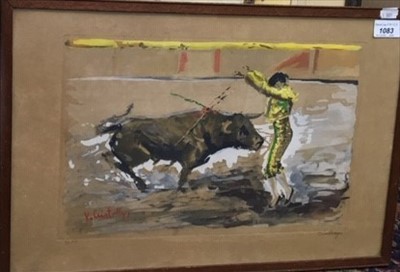 Lot 1083 - Spanish School. 20th Century Matador with bull...