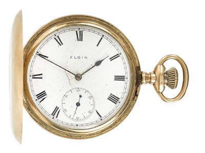 Lot 31 - An Elgin gold plated full hunter crown wind lever pocket watch.