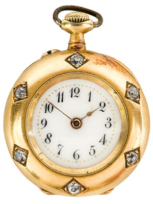Lot 33 - A good Swiss 18ct gold-cased diamond set crown wind fob pocket watch.