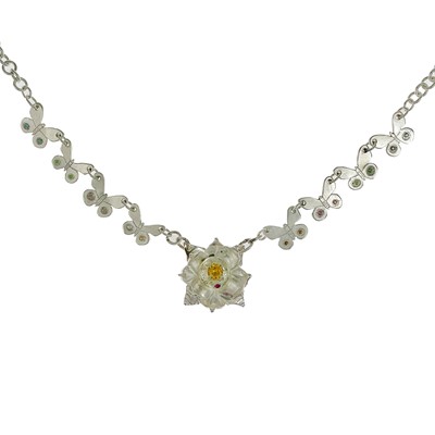 Lot 247 - A .999 fine silver 'Butterfly & Flower' pendant necklace by James Suddaby.