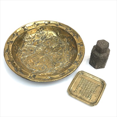 Lot 1186 - A Chinese square tray with calligraphy, a 19th...