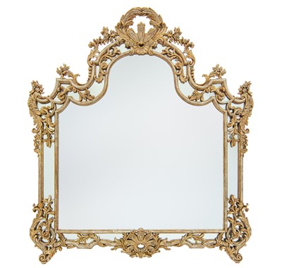 Lot 655 - A large gilt wood rococo style overmantle mirror.