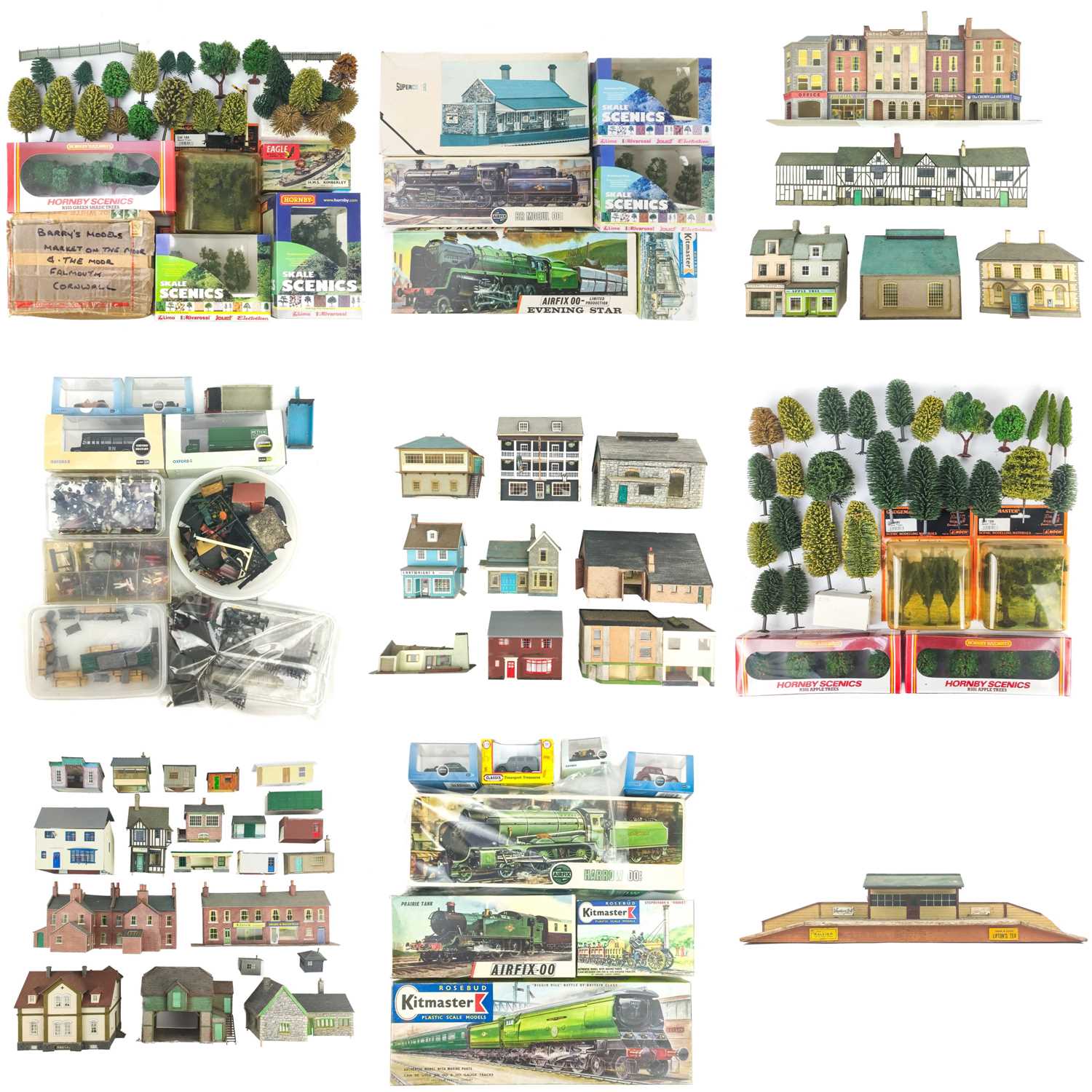 Lot 672 - Model Railway Accessories 00 Gauge including scenery, buildings, trees and model kits