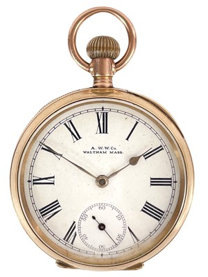 Lot 22 - A Waltham 10ct rose gold crown wind lever pocket watch.