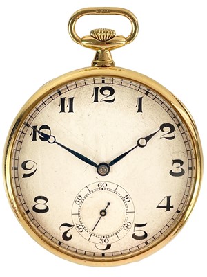 Lot 24 - A 1920's Art Deco 18ct gold cased crown wind slim dress pocket watch by Tavannes Watch Co.