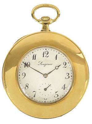Lot 26 - A Longines 18ct Art Deco crown wind slim dress pocket watch.