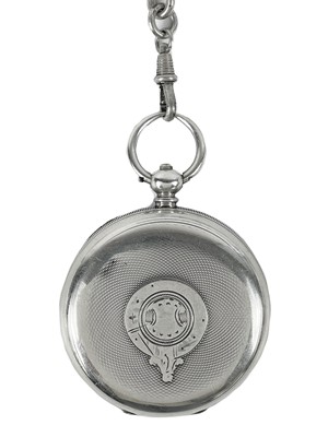 Lot 29 - A Swiss 935 silver cased key wind lever pocket watch with Albert watch chain and fob.