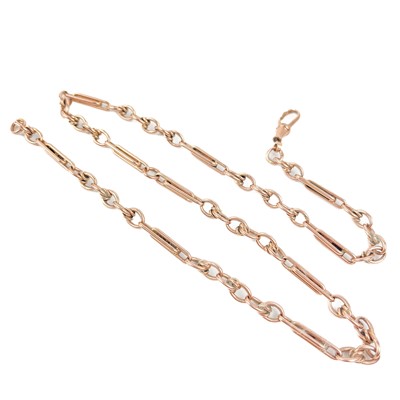 Lot 78 - A 9ct rose gold fancy link Albert watch chain.