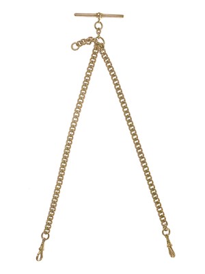 Lot 77 - A 9ct rose gold curb link double Albert watch chain.