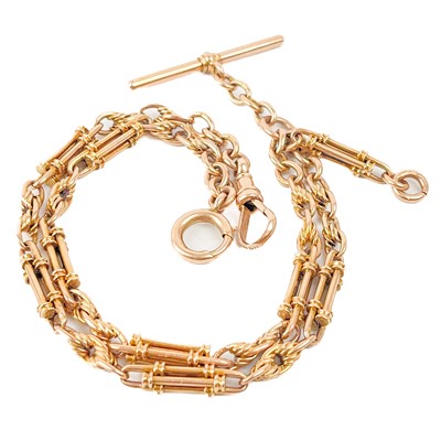 Lot 69 - A good 15ct rose gold fancy link double Albert watch chain.