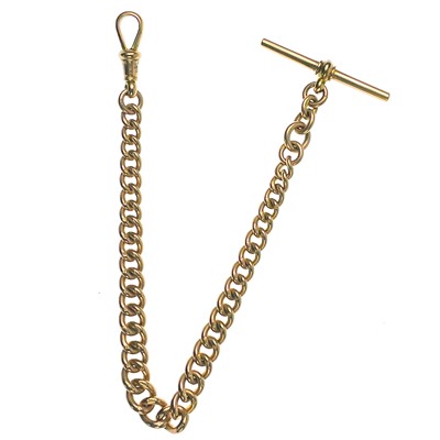 Lot 93 - A 9ct rose gold graduated curb link Albert watch chain.