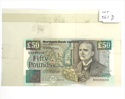 Lot 561D - £50 Northern Bank of Ireland, issued 1/11/1990,...