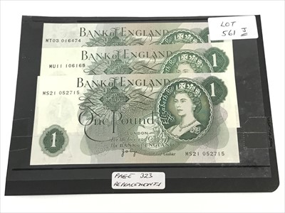 Lot 561J - 3 x Page one pound replacement notes, Duggleby...