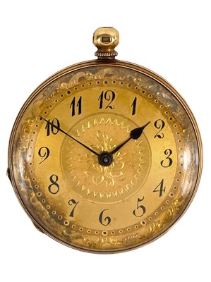 Lot 37 - A Swiss 18ct gold cased key wind fob pocket watch.