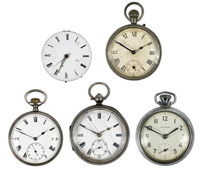 Lot 62 - A selection of four pocket watches and a pocket watch movement.