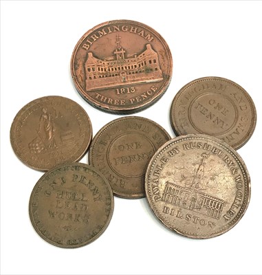 Lot 561N - Six 19th century copper tokens including...