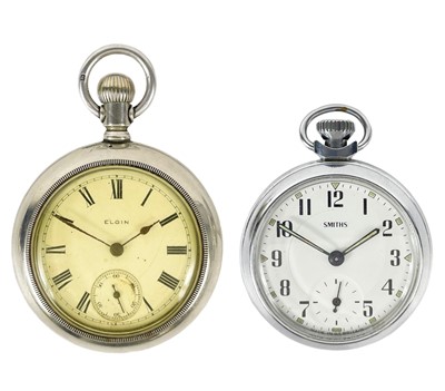Lot 42 - An Elgin crown wind pocket watch and a Smiths chrome cased crown wind pocket watch.